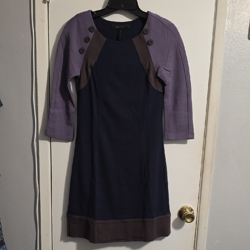 BCBGMaxAzria Navy and Purple Long Sleeve Dress